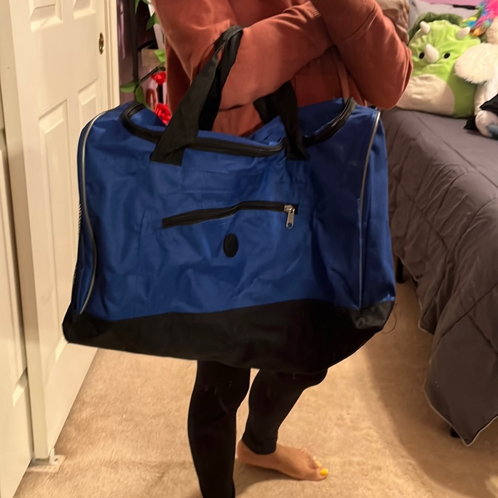 Blue duffel bag
